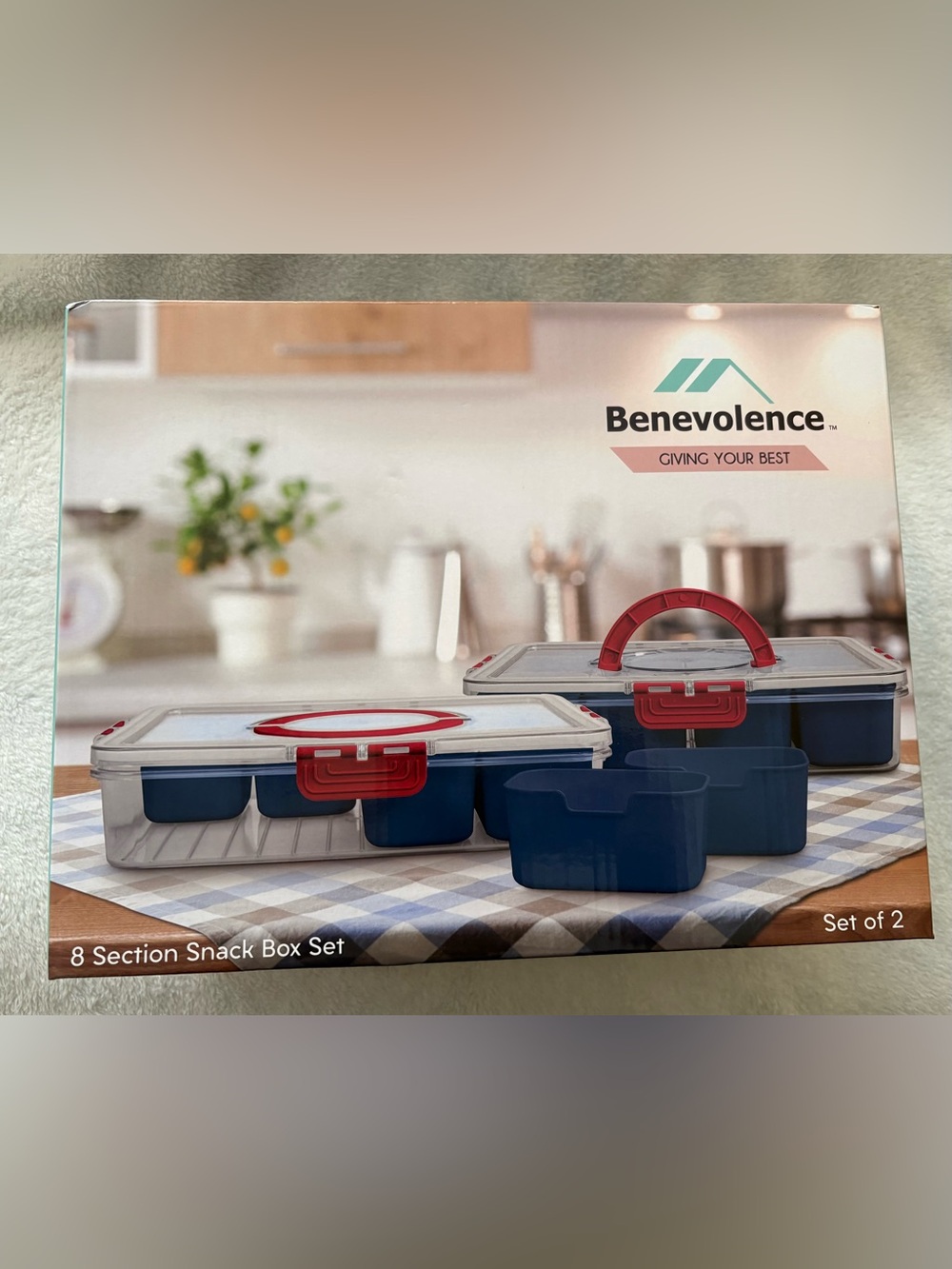 Benevolence 8-Section Snack Box Set - Navy Blue with Red Accents
